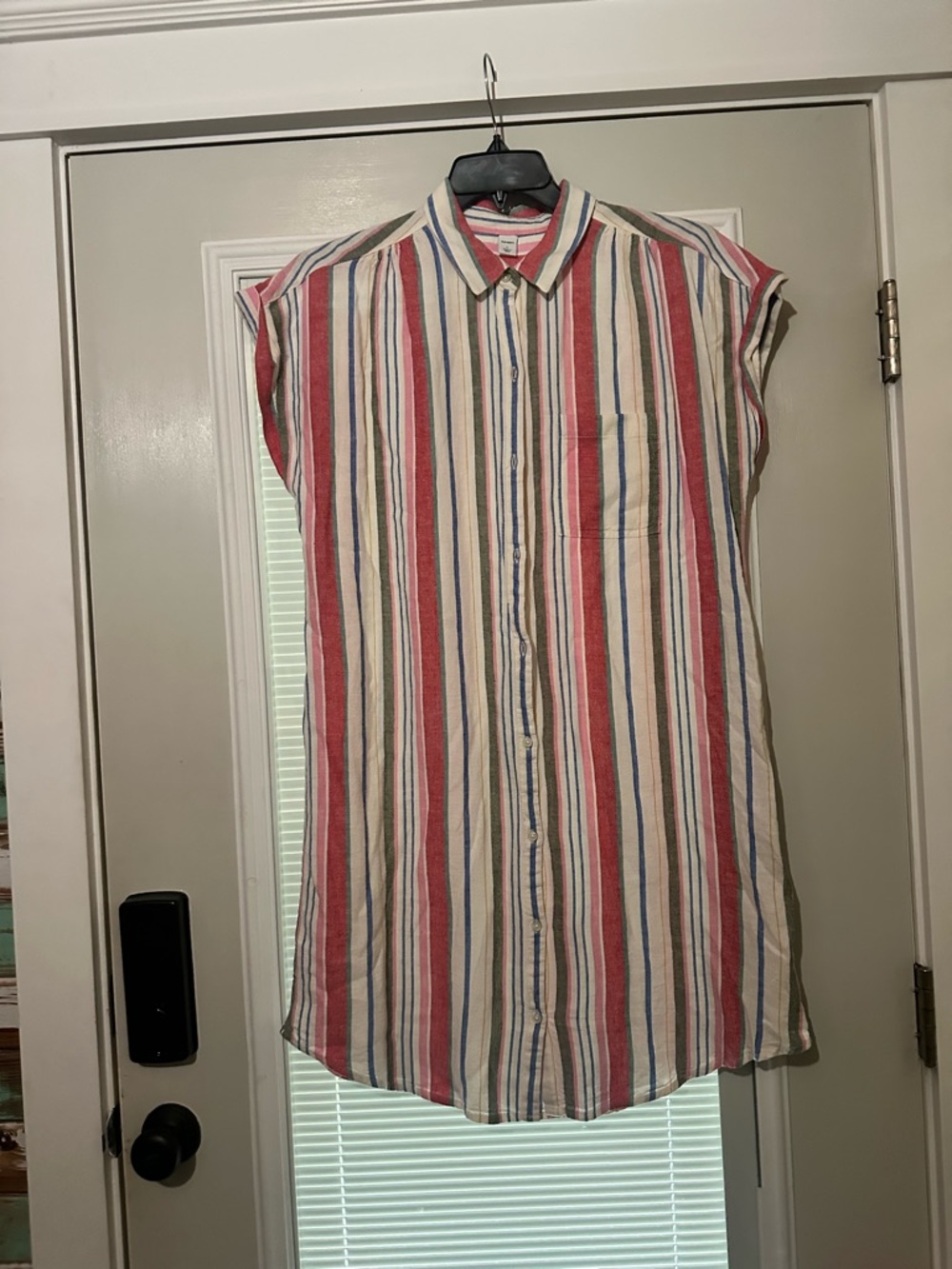 Old Navy Red, Blue & Cream Striped Short-Sleeve Button-Up Shirt